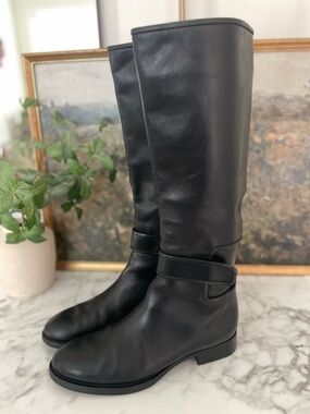 JIL SANDER Black Italian Leather Riding Boots Tall Knee High Sz 39 (US 8 / 8.5)